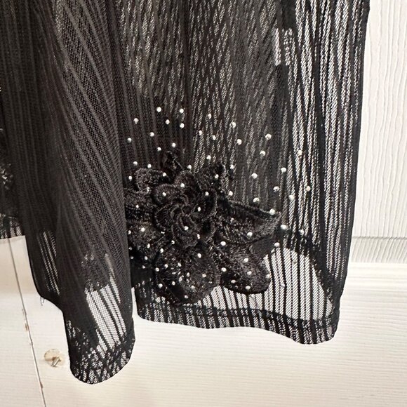 Women's Open Front Lace Cardigan Black SZ L Rhinestone Floral Witchy Whimsgoth - Picture 3 of 8